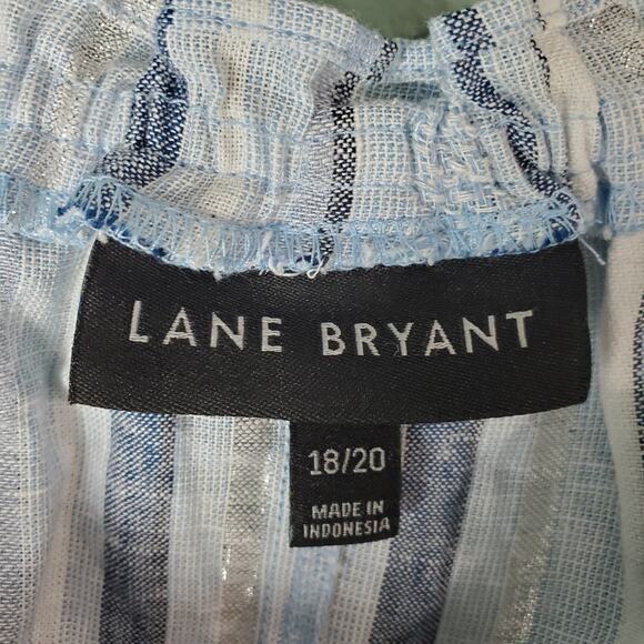 Lane Bryant Blue White Metallic Stripe Linen Blend Coastal Ruffle Top Size 18/20 - Picture 3 of 6